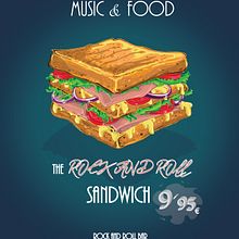 Rock and Roll Sandwich. Un projet de Conception de produits, Illustration traditionnelle, Marketing, Publicité, Br et ing et identité de Clara Sánchez-Aguilera - 27.03.2016