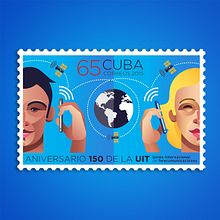 Aniversario 150 de la UIT. Sello postal. Graphic Design, and Traditional illustration project by Roberto Roiz - 05.16.2015