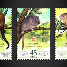 Jutías de Cuba. Sello postal. Graphic Design, and Traditional illustration project by Roberto Roiz - 01.17.2016