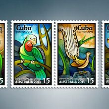 Expo Mundial de Filatelia Australia 2013. Sello postal. Graphic Design, and Traditional illustration project by Roberto Roiz - 04.09.2013