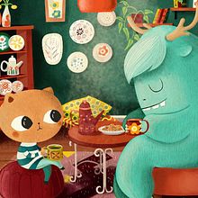 Honorato y El-Hombre-de-más-allá-de-las-montañas toman el té. Character Design, and Traditional illustration project by chicaconflequillo - 05.18.2016