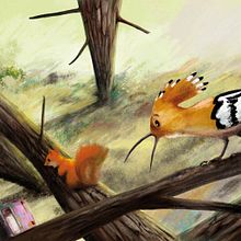 Pim, un auto en el bosque. Ilustração tradicional projeto de Kim Amate - 04.07.2016