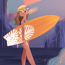 Surfer Girl. Fine Arts, Character Design, and Traditional illustration project by Lydia Sánchez Marco - 09.25.2016