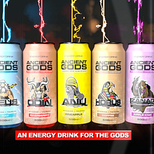 Ancient Gods Energy Drink. Projekt z dziedziny Br, ing i ident, fikacja wizualna, Komiks,  Manager art, st, czn, Design, Projektowanie postaci, Projektowanie produktowe i Projektowanie graficzne użytkownika Michael Ramos - 10.10.2016