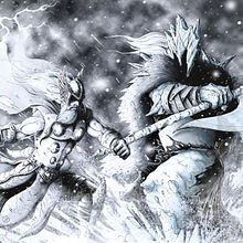 Thor frente al Titán. Comic, Lighting Design, Character Design, and Traditional illustration project by Gabriel Parra - 10.21.2016