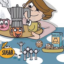 La hora del café. Traditional illustration project by Carolina Fontanals Riola - 11.26.2016