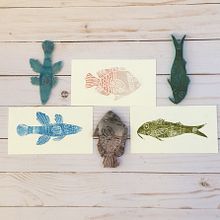 Colección de peces. Mi primer contacto con la gubia.. Screen Printing project by vivicorel - 03.09.2017