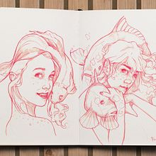 Girls With Fishes - Ilustración. Traditional illustration project by Ademar García - 03.13.2017