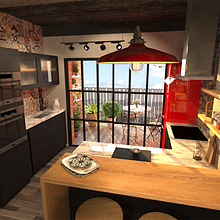 Cocina/Terraza - Reforma de piso en Madrid. Un proyecto de 3D, Arquitectura, Arquitectura interior y Diseño de interiores de Javier Sánchez Villalba - 15.03.2017