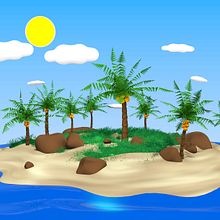 Isla Tropical 3D estilo Toon. Un proyecto de 3D, Diseño e Ilustración tradicional de Néstor Gómez - 07.04.2017