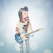 Johnny Tele, un entusiasta guitarrista. Collage de pintura digital y fotografía. . Art Direction, Design, Character Design, Graphic Design, and Painting project by Vicente Herrera Teruel - 07.12.2017