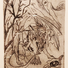Mantícora Grabado Punta Seca. Un proyecto de Ilustración tradicional de Rubén Valle - 08.02.2015