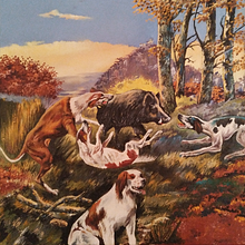 Oleo jauría de perros a la caza del jabalí. Un proyecto de Ilustración tradicional de Rubén Valle - 01.01.2008