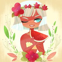 Summer Girls. Character Design, and Traditional illustration project by Luján Fernández - 08.30.2017