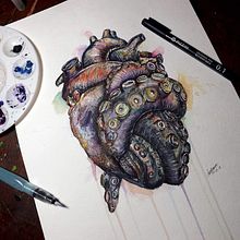 Corazón de pulpo en acuarela.   Ein Projekt aus dem Bereich Malerei von Moisés Barrios - 15.10.2017