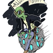 Aliens on the storm tee . % Daniel Merino tarafından hazırlanan Vektör İllüstras, Ve onu projesi - 09.12.2017