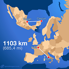 Distancias entre México y Europa. Animation, Design, Vector Illustration & Infographics project by Francisco Javier González y García - 06.02.2017