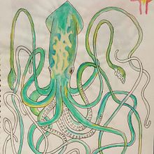 Calamar acuarela. Traditional illustration project by Erick Jurado Dorado - 11.06.2017