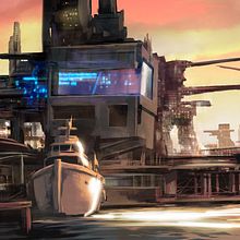 Puerto futurista pre-apocalíptico: Iniciación al concept art: diseñando el futuro. Traditional illustration project by Eloi Matas i Riera - 11.23.2017