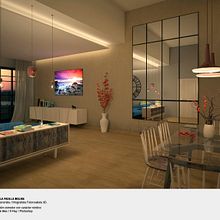 Salón Comedor Con Carácter Nórdico. 3D, Arquitetura, Arquitetura de interiores e Infografia projeto de Lola Padilla - 19.05.2017