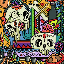 Día de muertos. Pattern Design, and Traditional illustration project by Tanit Castán - 12.18.2017