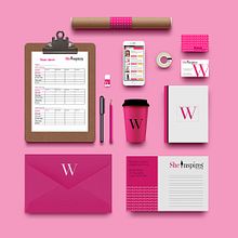 Diseño de material de oficina y revista para She Inspires magazine. Br, ing, Identit, and Graphic Design project by Elena Barroso Sanz - 01.06.2018