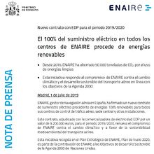 Nota de prensa - El 100% del suministro eléctrico en todos los centros de ENAIRE procede de energías renovables. Communication project by Samy Ataoui González - 07.01.2019