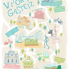 Mapa ilustrado Vitoria-Gasteiz. Projekt z dziedziny Projektowanie graficzne, Trad, c i jna ilustracja użytkownika Elena Sanabria - 17.01.2018