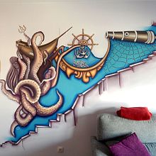 Mural Pulpo. Fine Arts project by La gata Sobre el tejado - 01.23.2018