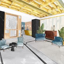 Lobby Recoletos - Madrid. Un proyecto de Diseño de interiores e Ilustración tradicional de Sara González Martín - 25.07.2017