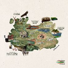 Mapa Caminos del Guadiana. Information Design, Traditional illustration, Infographics, and Painting project by Carlos Mugica Ortiz - 04.06.2018