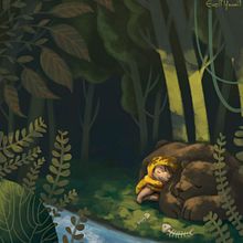 Bear and child on the forest. Un proyecto de Ilustración tradicional de Evelt Yanait - 10.01.2018