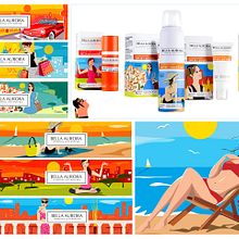 BELLA AURORA. Ilustraciones para gama protectores solares. Un projet de Illustration traditionnelle, Illustration vectorielle , et Packaging de Juanma García Escobar - 13.04.2018