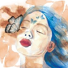 RETRATOS PELO AZUL Y MOÑO NARANJA. Ilustração tradicional projeto de carolzy - 18.04.2018