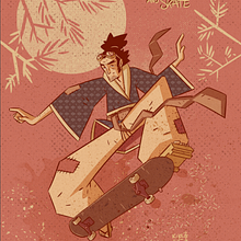 SAMURAI SKATER. Traditional illustration project by KIKE J. DÍAZ - 04.18.2018