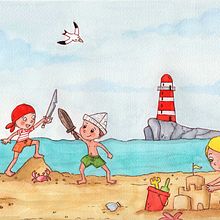 Jugando en la playa. Un progetto di Illustrazione tradizionale di Lidia Terol - 29.04.2018