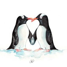 Amor pingüino. Ilustração tradicional projeto de Henar Jiménez - 10.05.2018