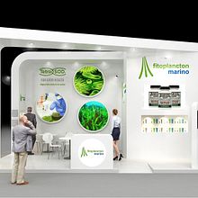 Diseño de stand Fitoplancton Marino para feria Vitafoods 2018-Ginebra. Un progetto di 3D, Architettura, Architettura d'interni, Design, Scenografia, Eventi, Infografica e Modellazione 3D di M. Mercedes Aramendia Ramos - 01.06.2018