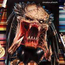 Predator - Ilustraciòn en làpices de colores. Drawing, Pencil Drawing, and Traditional illustration project by Mariano Mattos - 06.17.2018