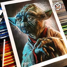 Yoda (Star Wars) Retrato en làpices de colores. Drawing, Pencil Drawing, and Traditional illustration project by Mariano Mattos - 06.22.2018