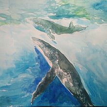 Serie naturaleza  Ballena madre y cría. Un projet de Illustration traditionnelle de CLAUDIA IZA - 02.07.2018