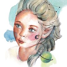 Mi ilustracion: ella y el espacio. Een project van  Beeldende kunst,  Schetsen,  Portrettekening y Traditionele illustratie van Laura Padilla Prieto - 02.08.2018