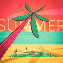 summer illustration: tomando el sol. Traditional illustration, Fine Arts, Concept Art, Drawing, Design, Digital Illustration, L, and scape Architecture project by Elena Eslava Ilustrador - 07.27.2018