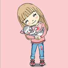 Niña y gatito. Un proyecto de Animación de personajes, Dibujo, Diseño, Ilustración tradicional e Ilustración vectorial de Noe Tihista - 02.08.2018
