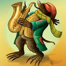 Topo saxofonista. Concept Art, Drawing, Character Design, Traditional illustration, and Digital Illustration project by Alicia González Condado - 08.06.2018