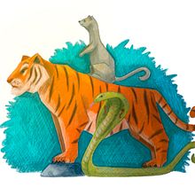 Ilustración digital con lápices de colores "Tigre, Cobra y Hurón" by Miguel Redondo. Pencil Drawing, Artistic Drawing, and Traditional illustration project by Miguel Redondo Valderrama - 08.22.2018