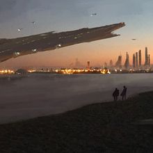 Spaceport - Matte Painting Sketch . Un projet de Art conceptuel et Illustration numérique de Rafa Flores Art - 01.09.2018