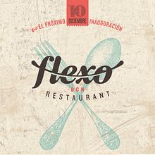 Flexo Restaurant. Design gráfico, Ilustração tradicional, Publicidade, Br, ing e Identidade, Criatividade, Direção de arte, Design, Design de cartaz, Design de interiores, Design de logotipo, Lettering, Naming, e Produção audiovisual projeto de Calu González - 24.09.2018