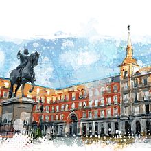 Plaza Mayor de Madrid. Editorial Design, Graphic Design, Traditional illustration, Digital Illustration, and Vector Illustration project by Kike Lucas Abreu - 10.09.2018