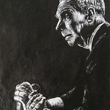 J. L. Borges - Ilustración con tinta. Un proyecto de Dibujo, Dibujo artístico y Dibujo de Retrato de Brayan Torres - 11.10.2018